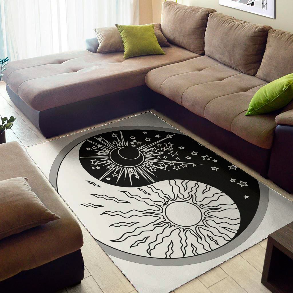sun and moon yin yang print area rug floor decor 8508