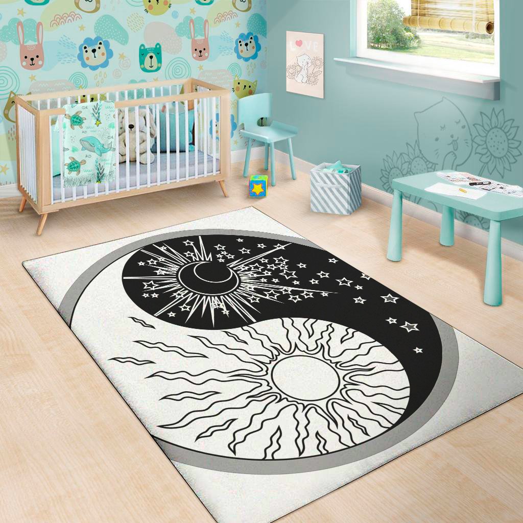 sun and moon yin yang print area rug floor decor 8948