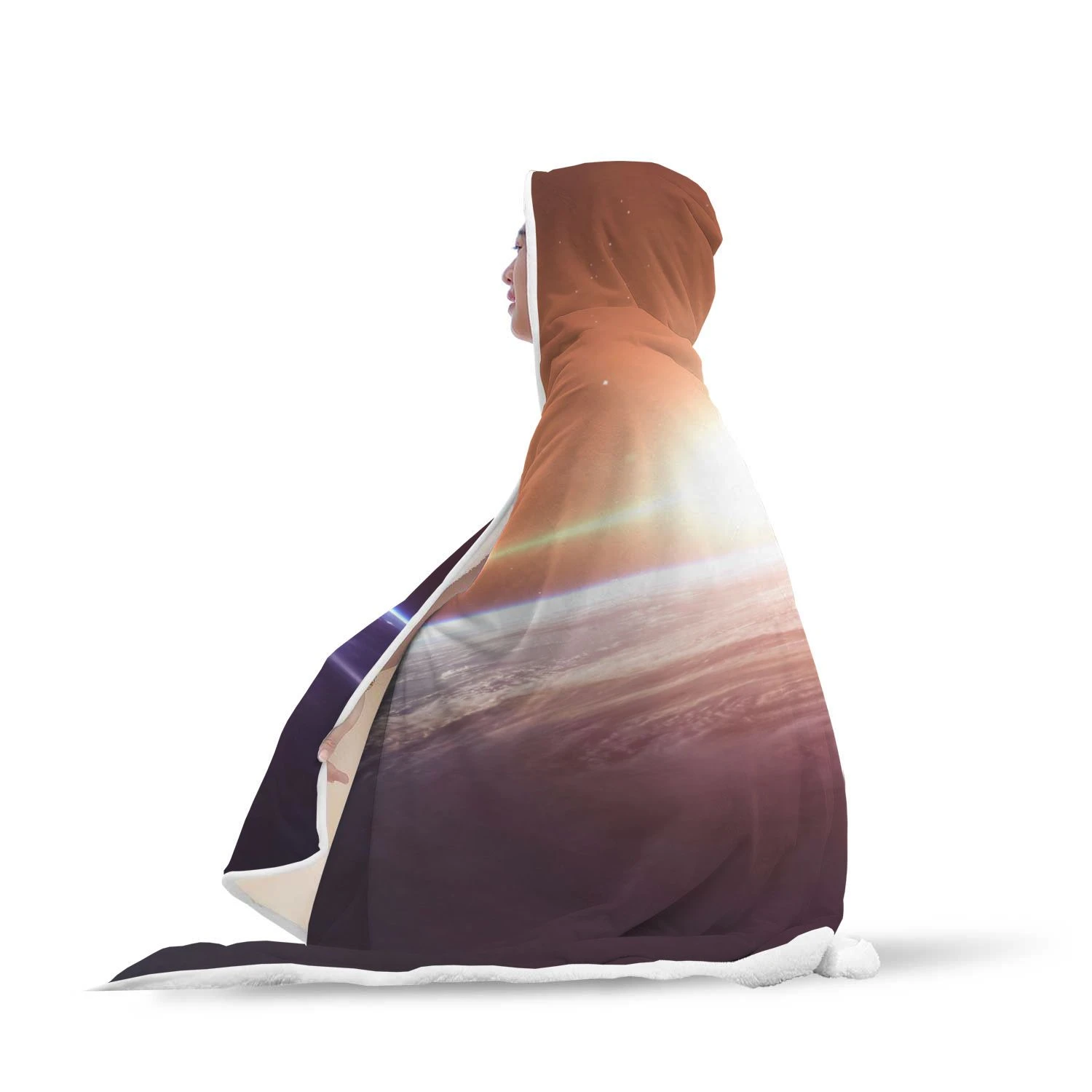Sun Galaxy Space Earth Print Hooded Blanket Cloak Blanket
