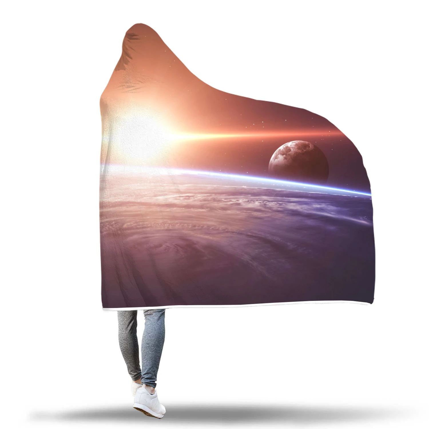 Sun Galaxy Space Earth Print Hooded Blanket Cloak Blanket