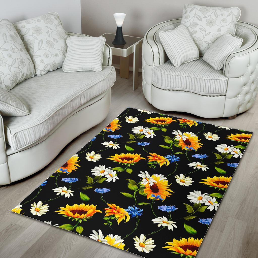 sunflower chamomile pattern print area rug floor decor 8336