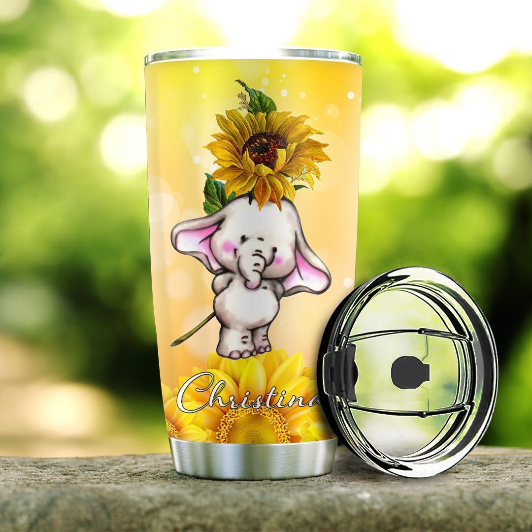 Sunflower Elephant Personalized Stainless Steel Tumbler sunflower elephant personalized stainless steel tumbler 1555