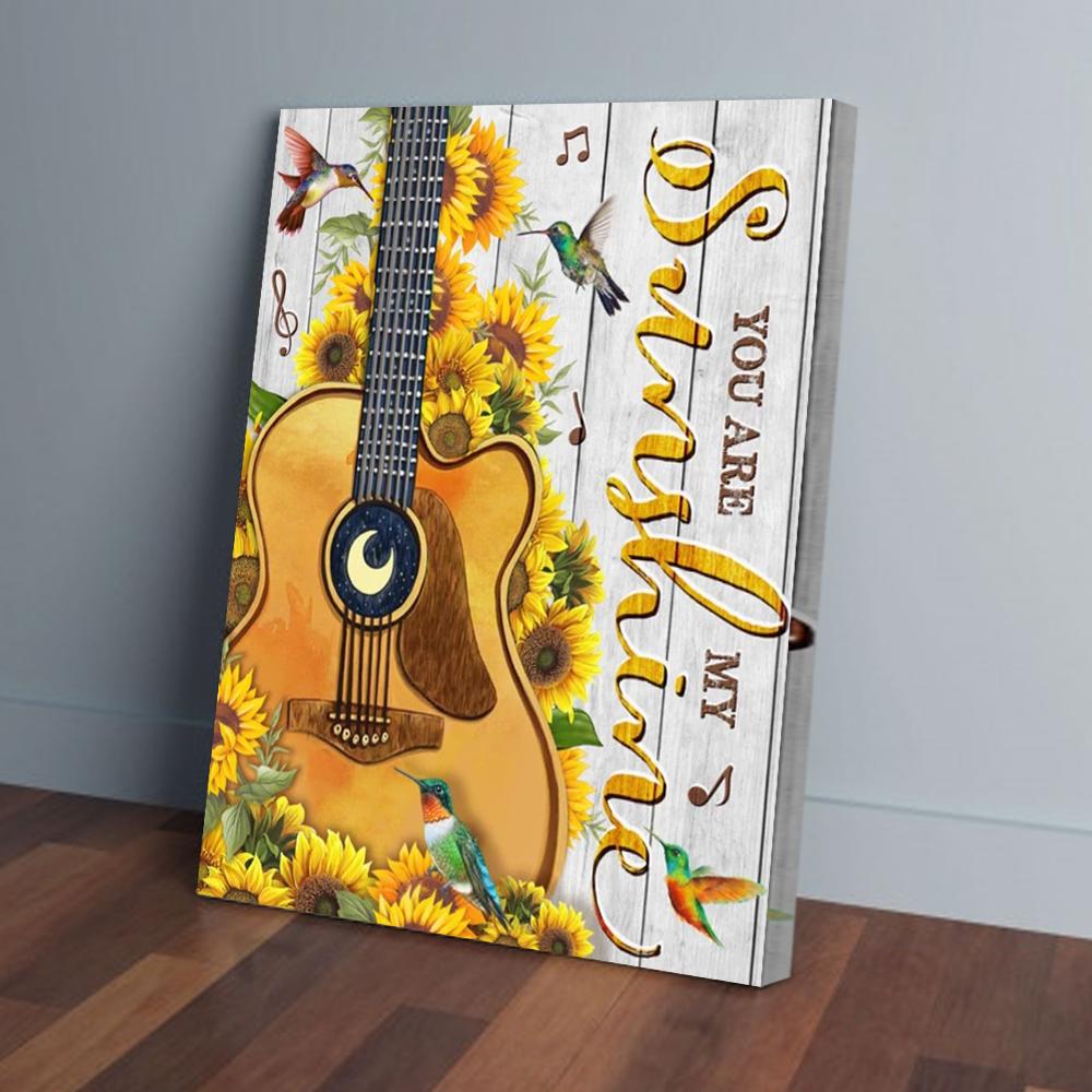 sunflower guitar hummingbird canvas prints wall art decor 1176
