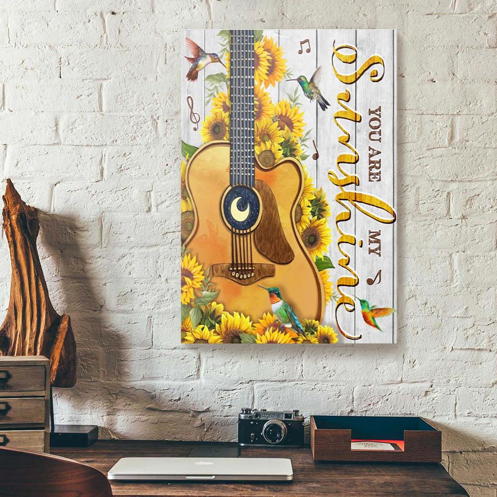 sunflower guitar hummingbird canvas prints wall art decor 7723