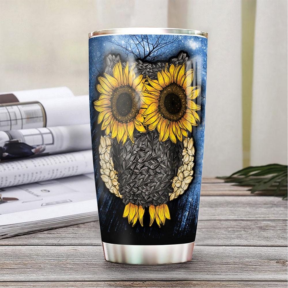 Sunflower Owl Personalized Stainless Steel Tumbler sunflower owl personalized stainless steel tumbler 5196