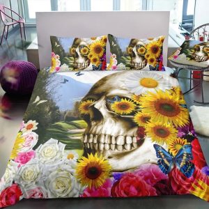 sunflower skull head printed bedding set bedroom decor 6816