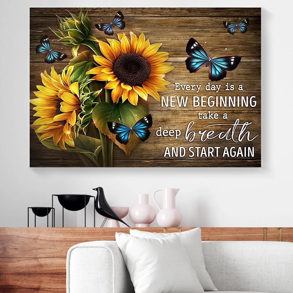 sunflowers and butterflies canvas prints wall art decor 6107