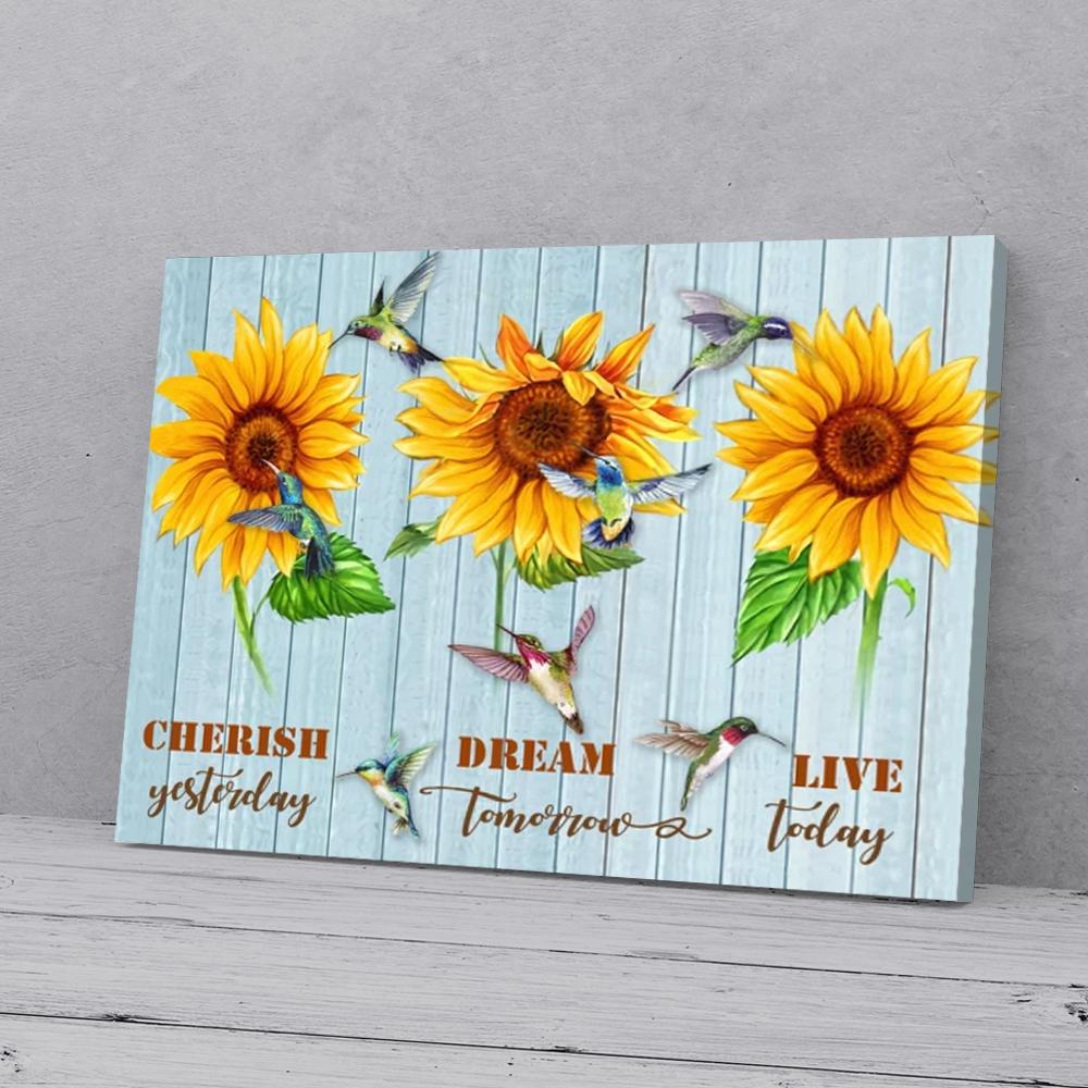 sunflowers hummingbird canvas prints wall art decor 1150