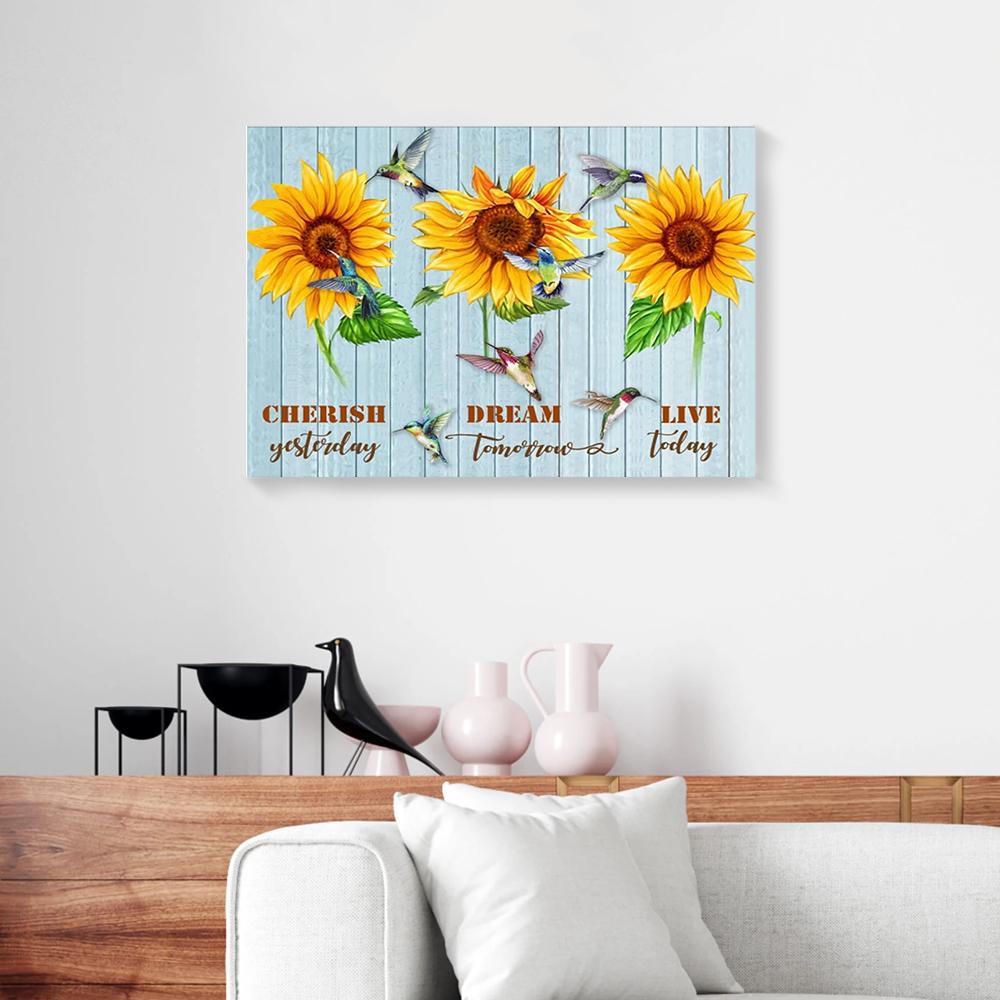sunflowers hummingbird canvas prints wall art decor 5035
