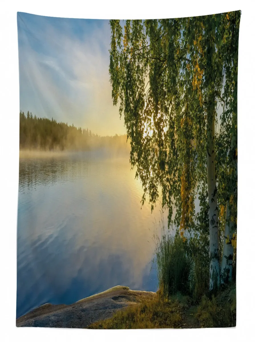 sunny misty lake summer 3d printed tablecloth table decor 4653