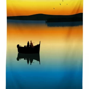 sunset at lake fishing 3d printed tablecloth table decor 4847