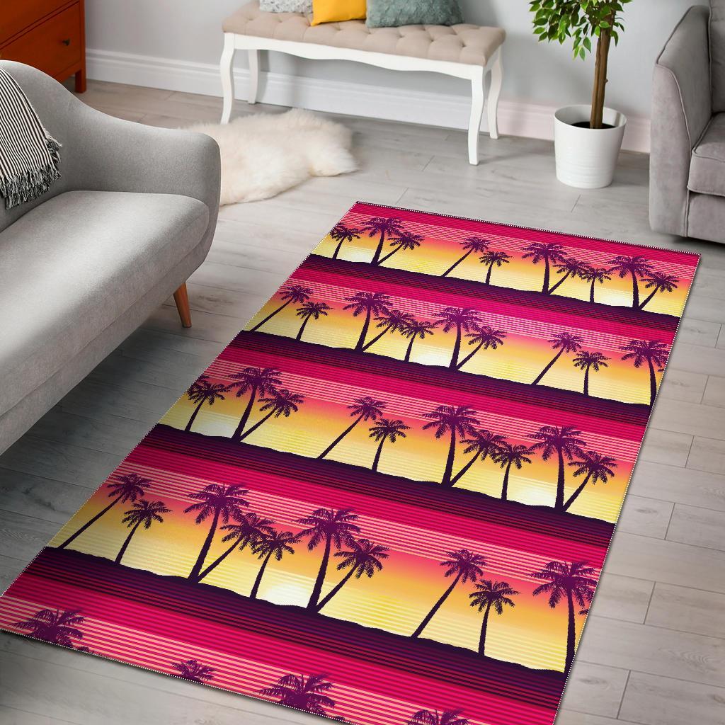 sunset palm tree pattern print area rug floor decor 2062