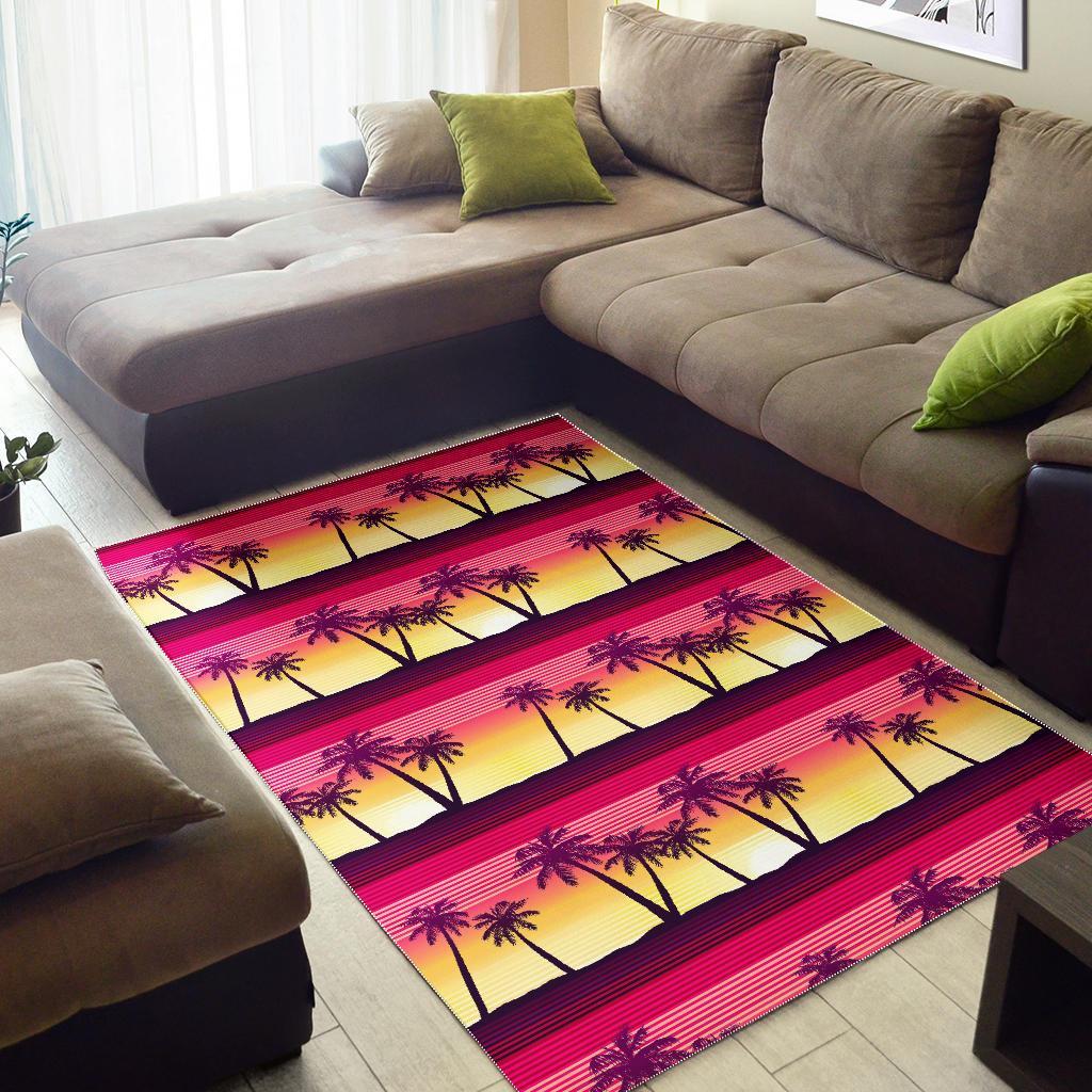 sunset palm tree pattern print area rug floor decor 2946