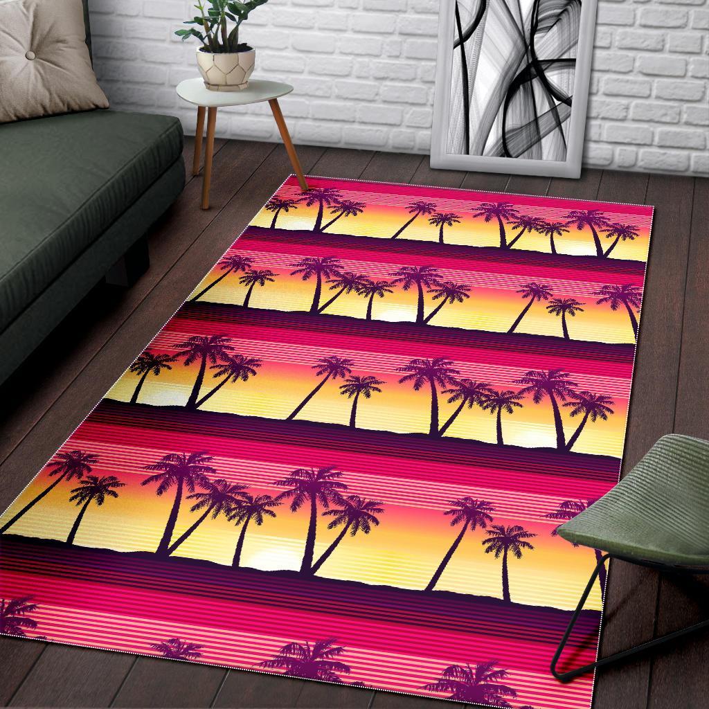 sunset palm tree pattern print area rug floor decor 5752