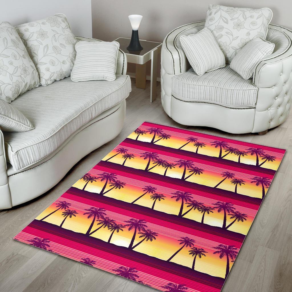 sunset palm tree pattern print area rug floor decor 6353