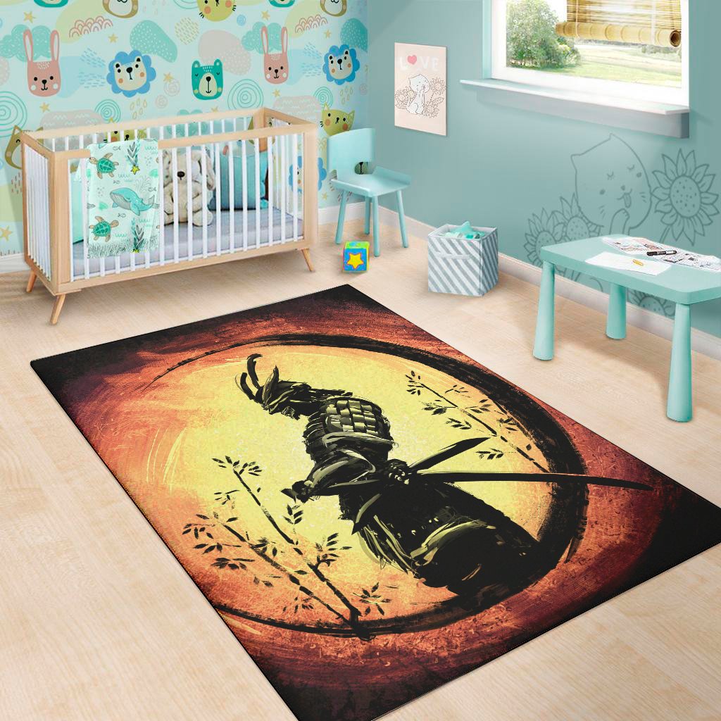 sunset samurai warrior print area rug floor decor 3401