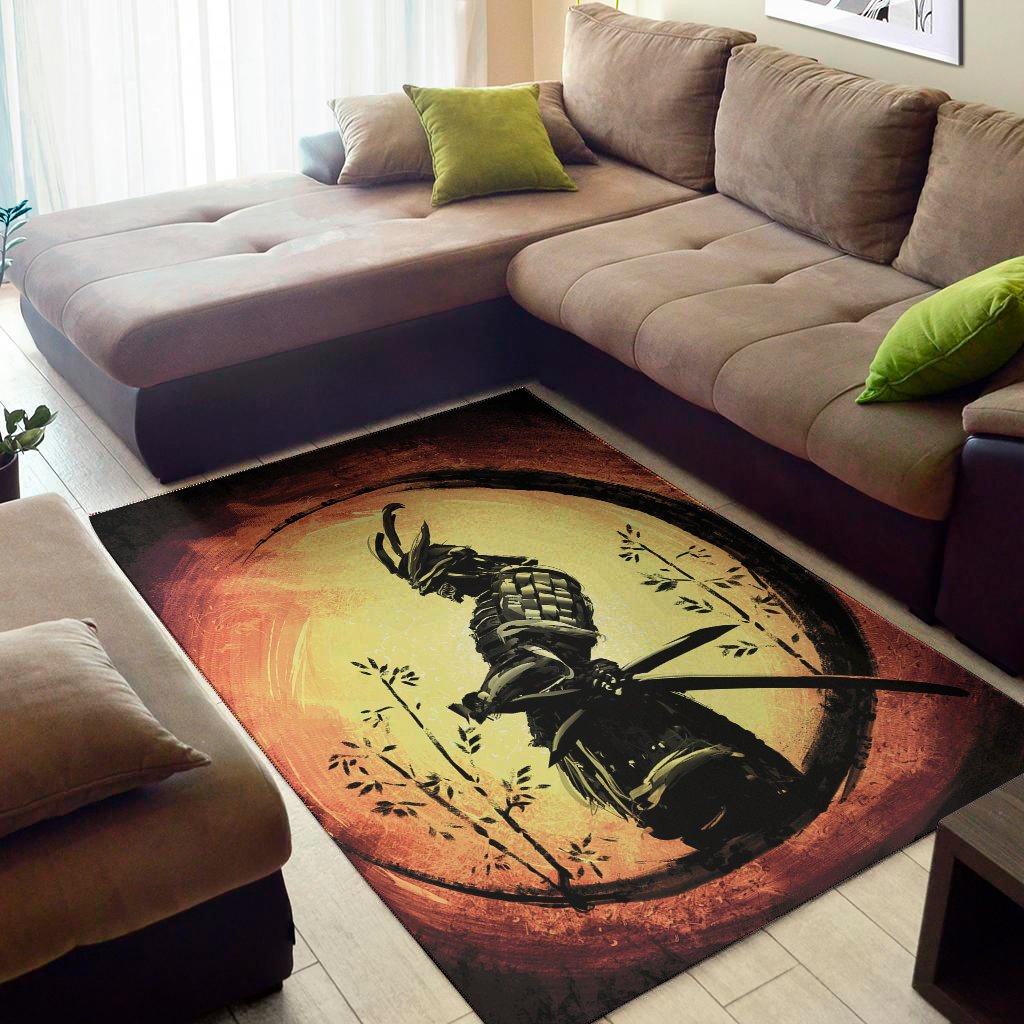 sunset samurai warrior print area rug floor decor 5179