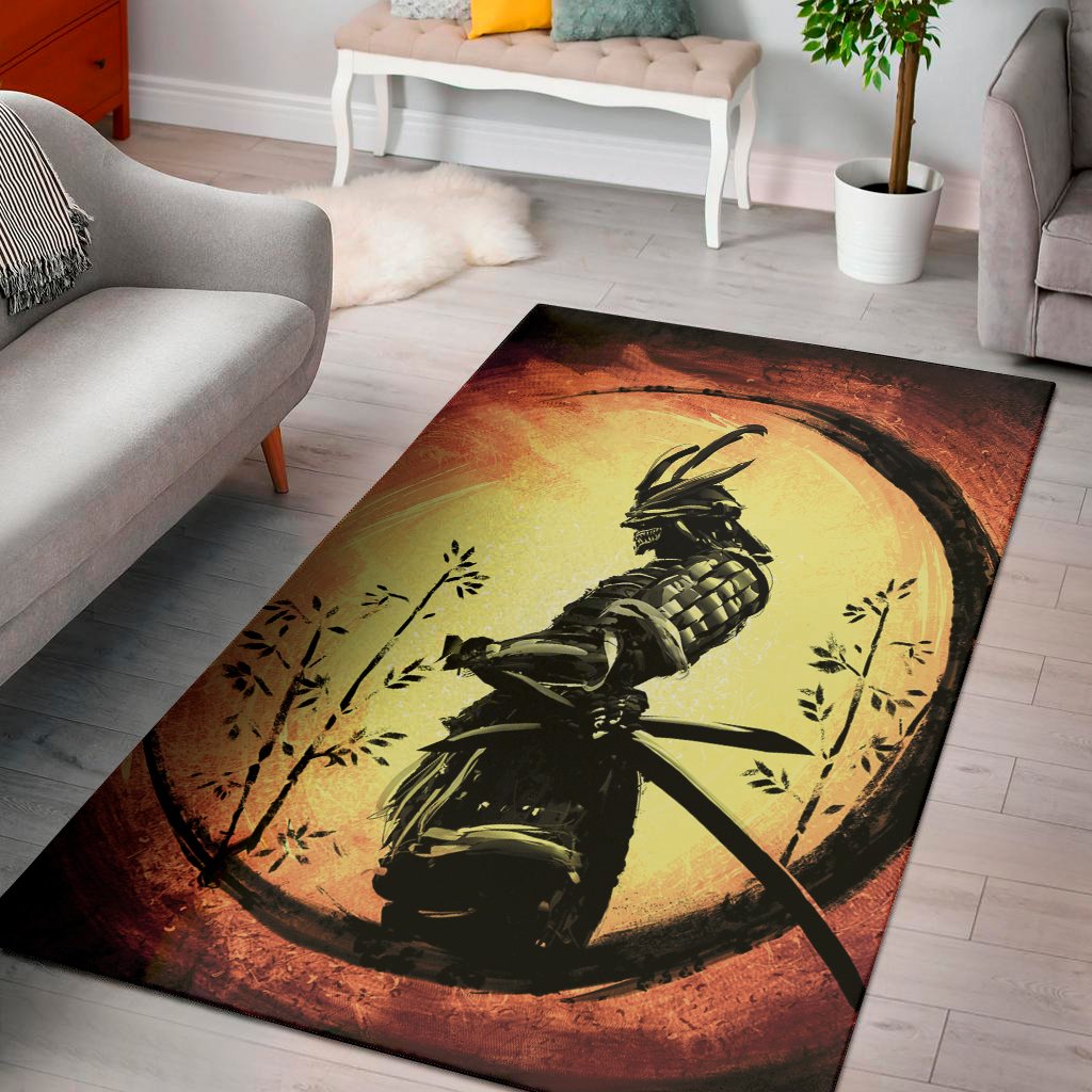 sunset samurai warrior print area rug floor decor 8196