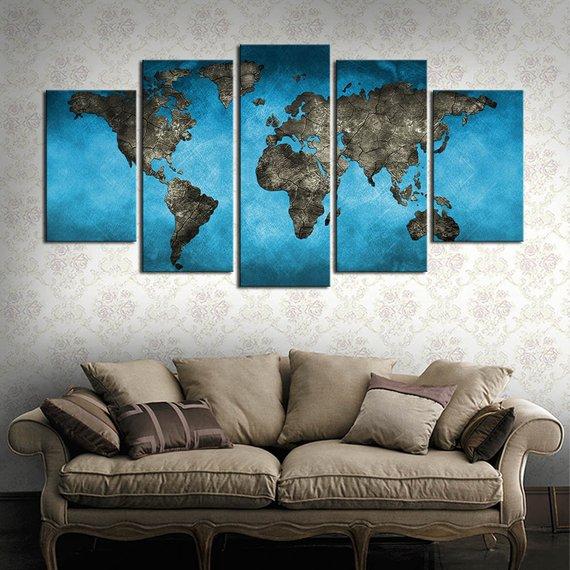 super world map 4 abstract 5 panel canvas art wall decor 2361