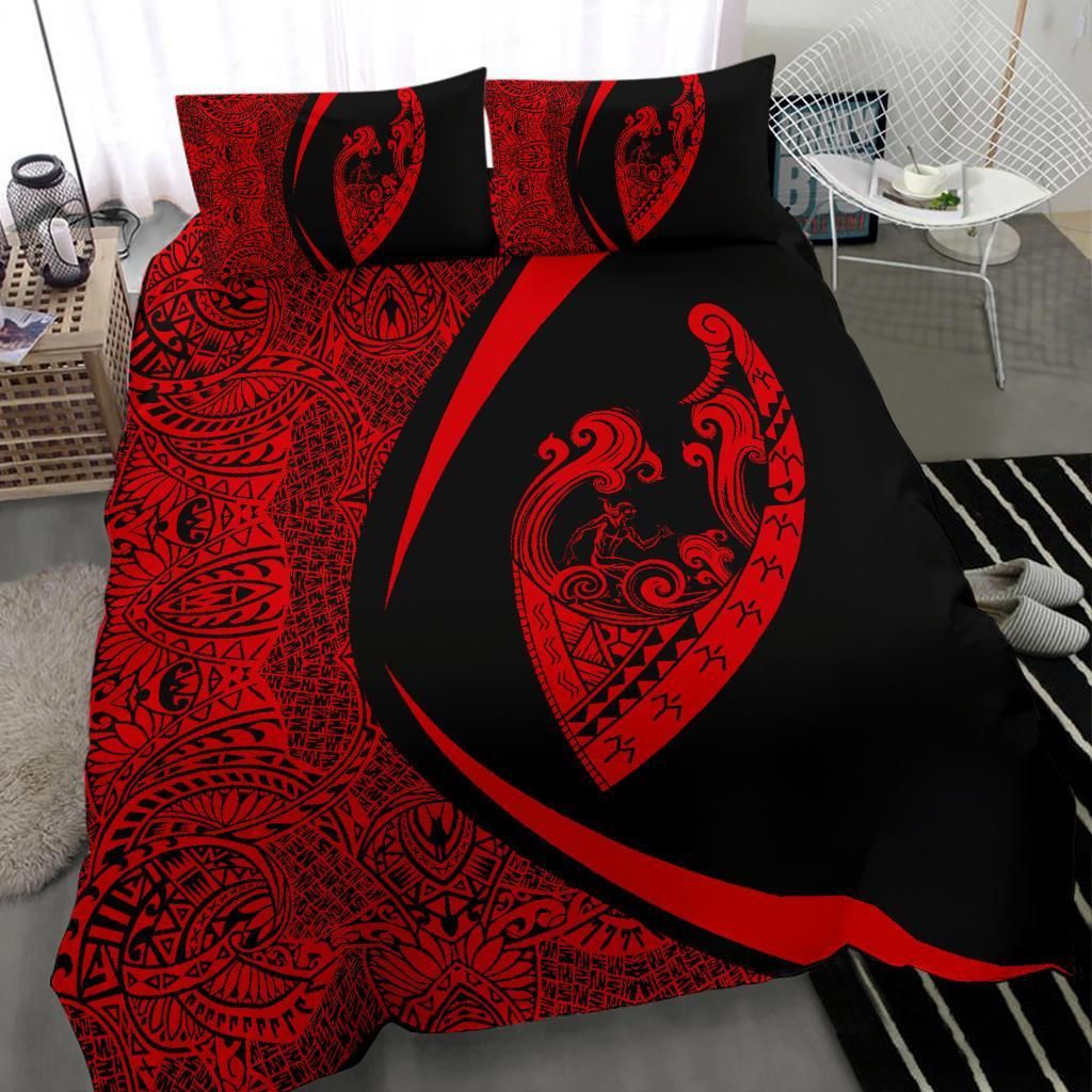 surfing waves fish hook circle style red duvet cover bedding set 2142