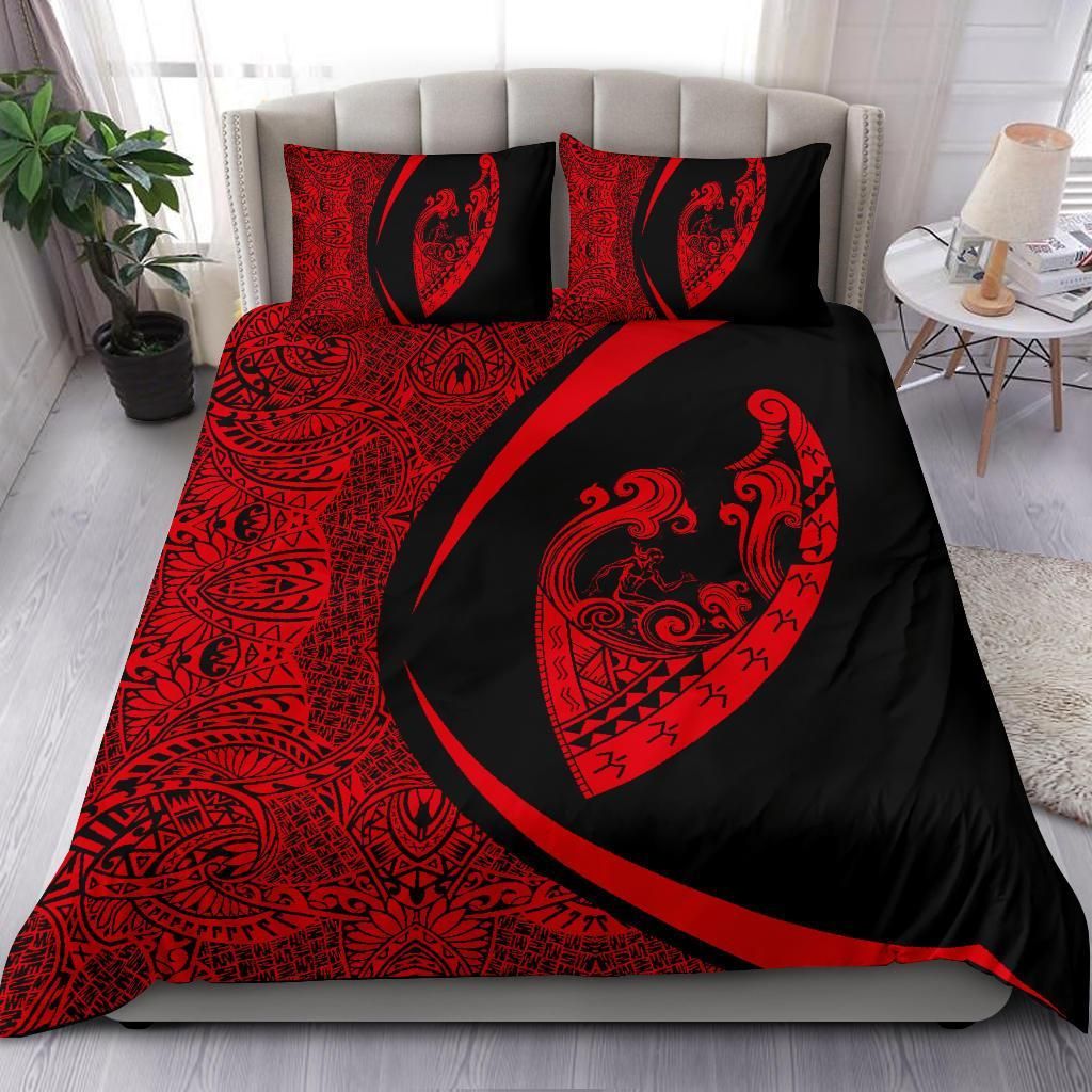 surfing waves fish hook circle style red duvet cover bedding set 2601