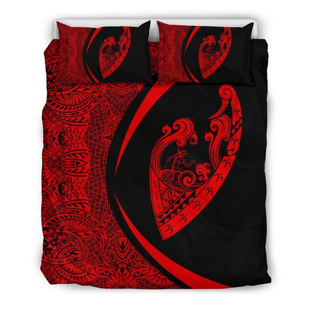 surfing waves fish hook circle style red duvet cover bedding set 5432