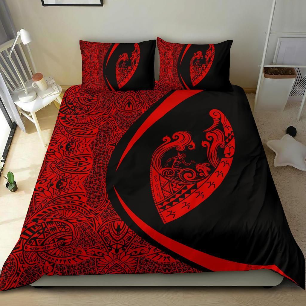 surfing waves fish hook circle style red duvet cover bedding set 5799