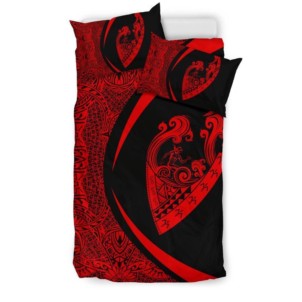 surfing waves fish hook circle style red duvet cover bedding set 7280