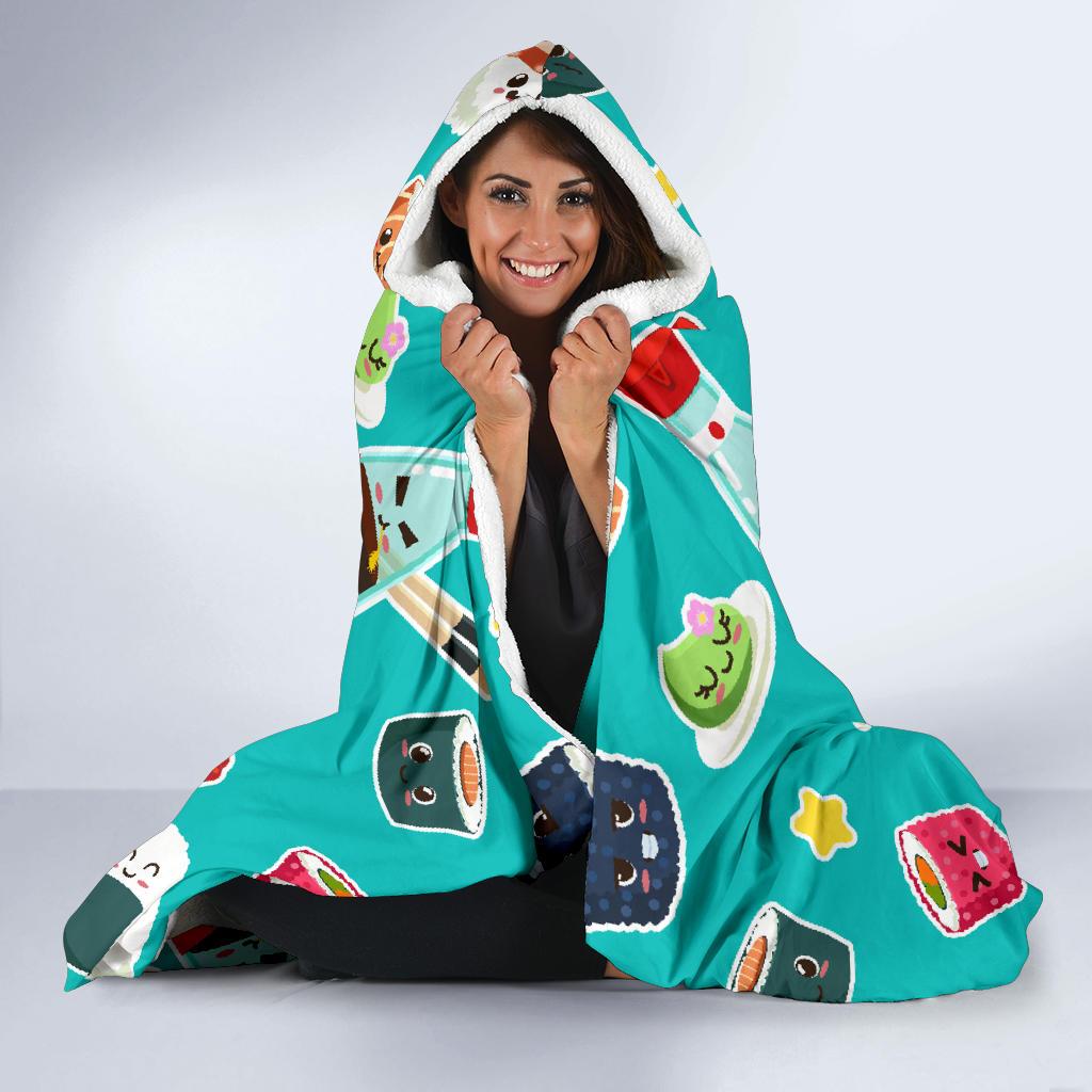 Sushi Pattern Print Hooded Blanket Cloak Blanket sushi pattern print hooded blanket cloak blanket 3040