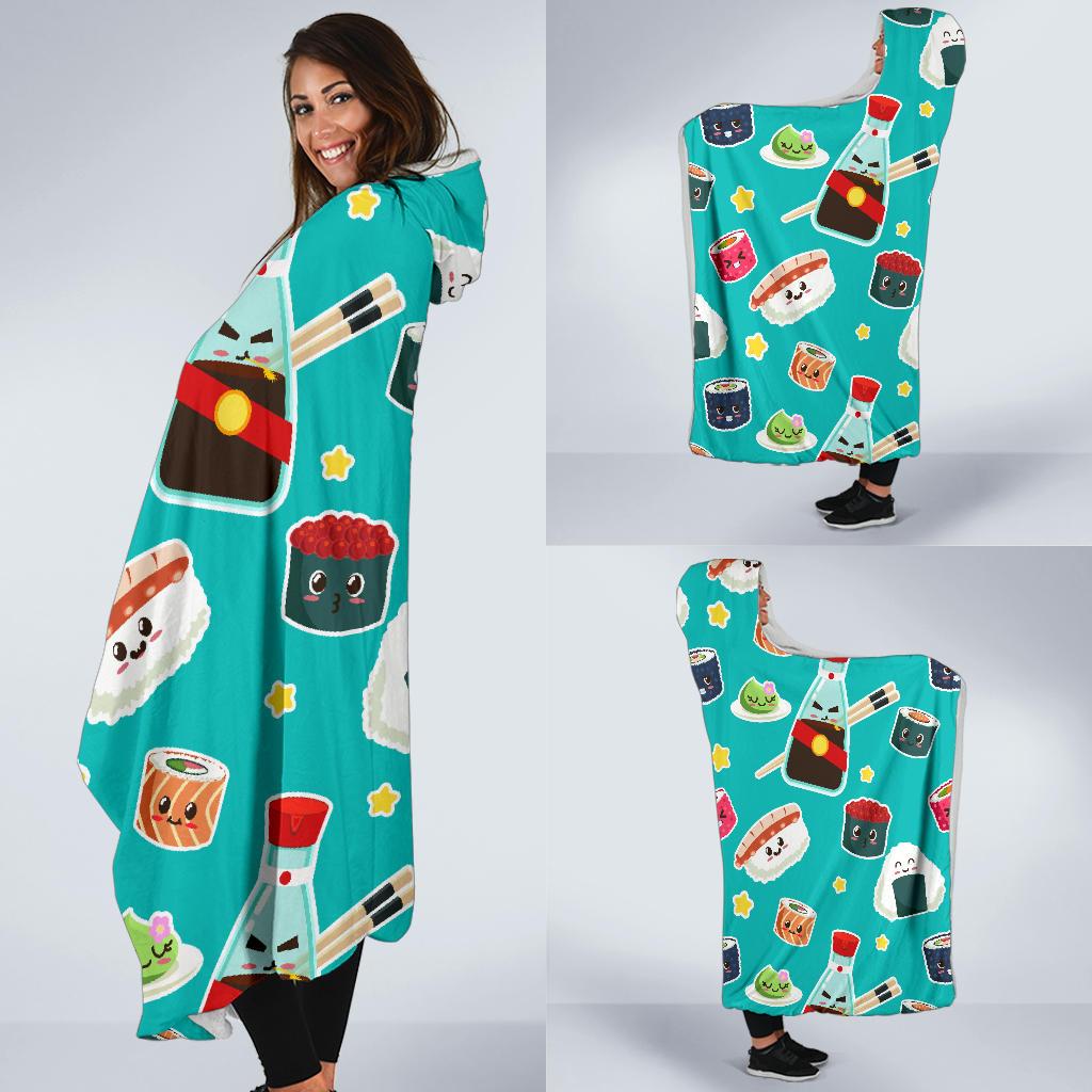 Sushi Pattern Print Hooded Blanket Cloak Blanket sushi pattern print hooded blanket cloak blanket 3265