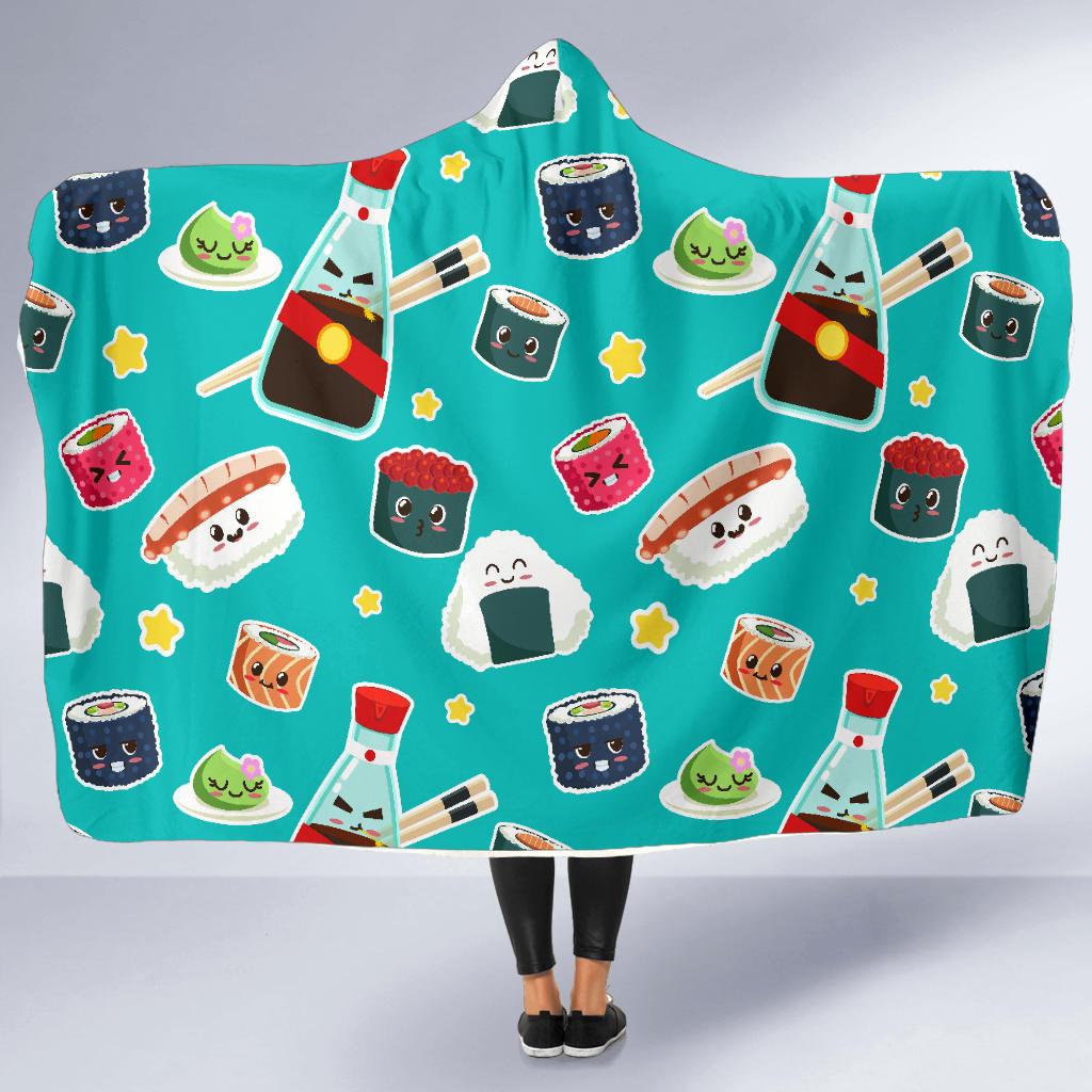 Sushi Pattern Print Hooded Blanket Cloak Blanket sushi pattern print hooded blanket cloak blanket 7199
