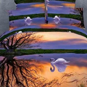 swan sunrise printed bedding set bedroom decor 4220