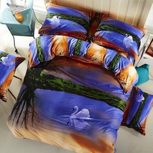 swan sunrise printed bedding set bedroom decor 8612