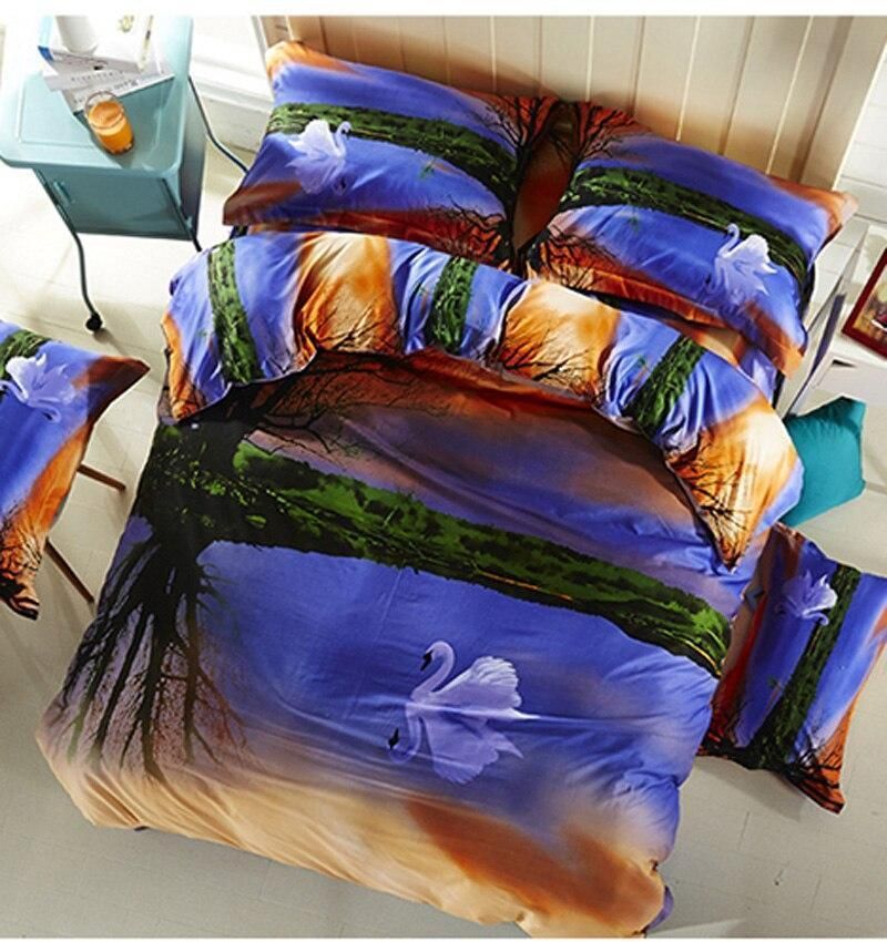 swan sunrise printed bedding set bedroom decor 8612