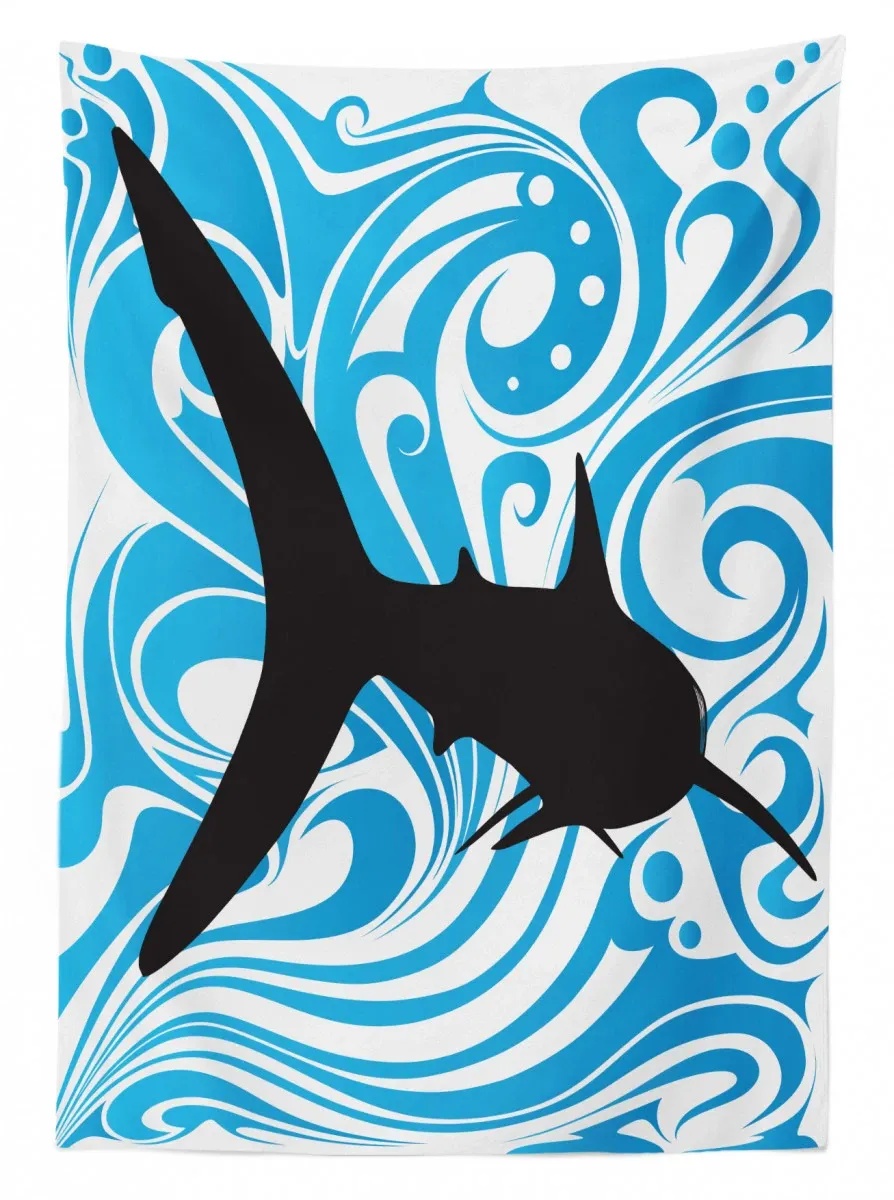 swirling waves and a big fish 3d printed tablecloth table decor 6189