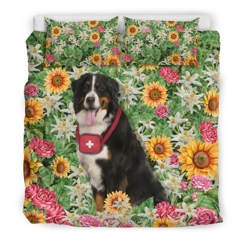 Switzerland Bernese Mountain Dog In Floral Field Bedding Set Bedroom Decor switzerland bernese mountain dog in floral field bedding set bedroom decor 5167