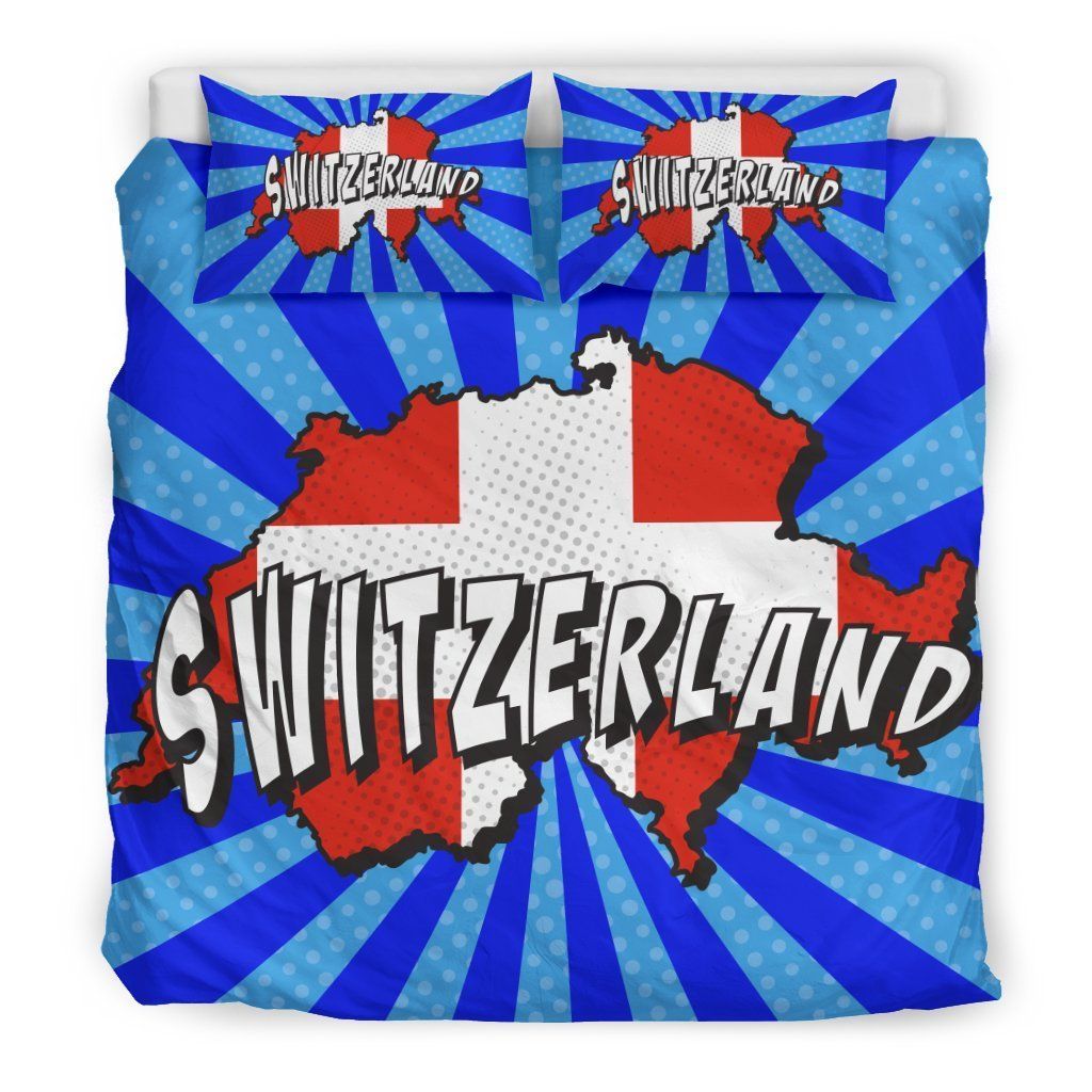 switzerland map map blue bedding set bedroom decor 6621