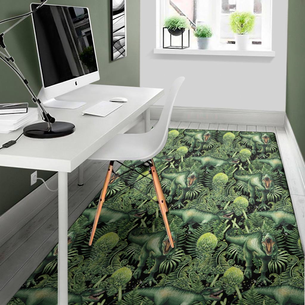 T-Rex Dinosaur And Jurassic Plants Print Area Rug Floor Decor t