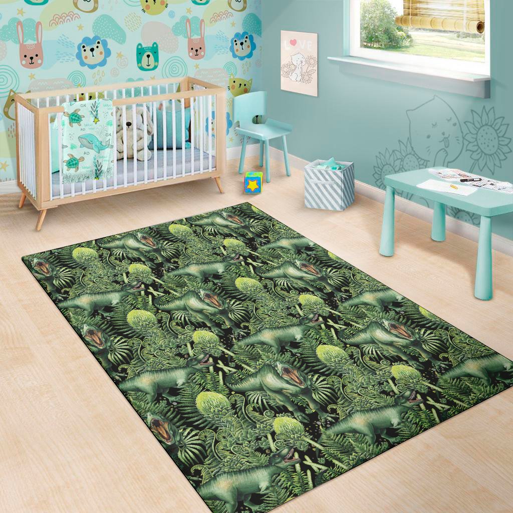 T-Rex Dinosaur And Jurassic Plants Print Area Rug Floor Decor t