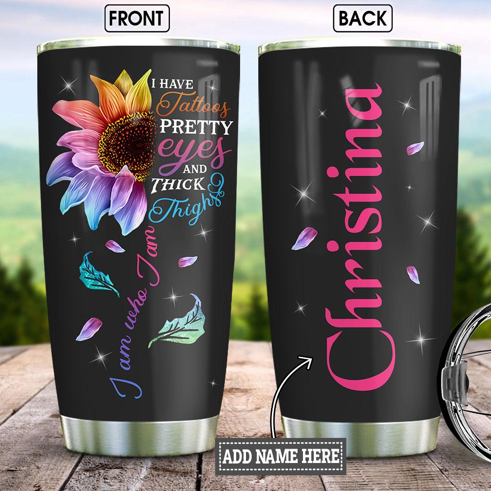 tattoo sunflower girl personalized stainless steel tumbler 4385