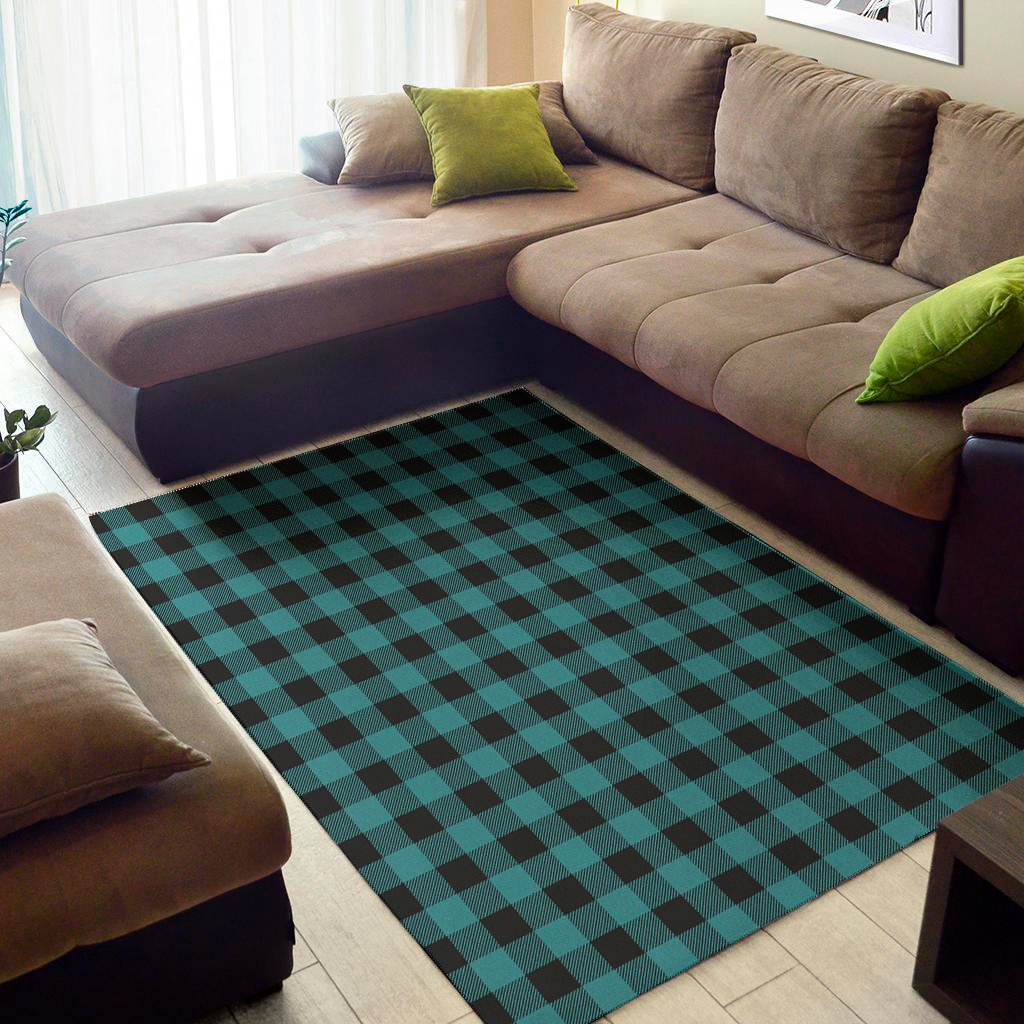 teal and black buffalo check print area rug floor decor 4384
