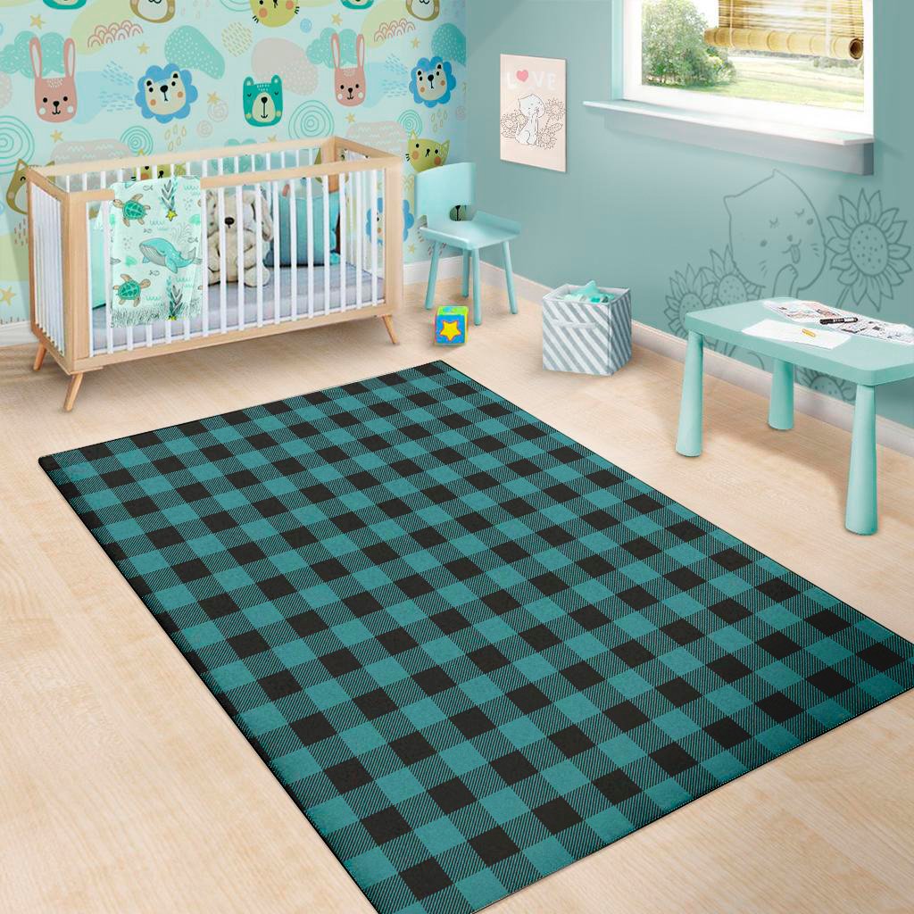 teal and black buffalo check print area rug floor decor 7150