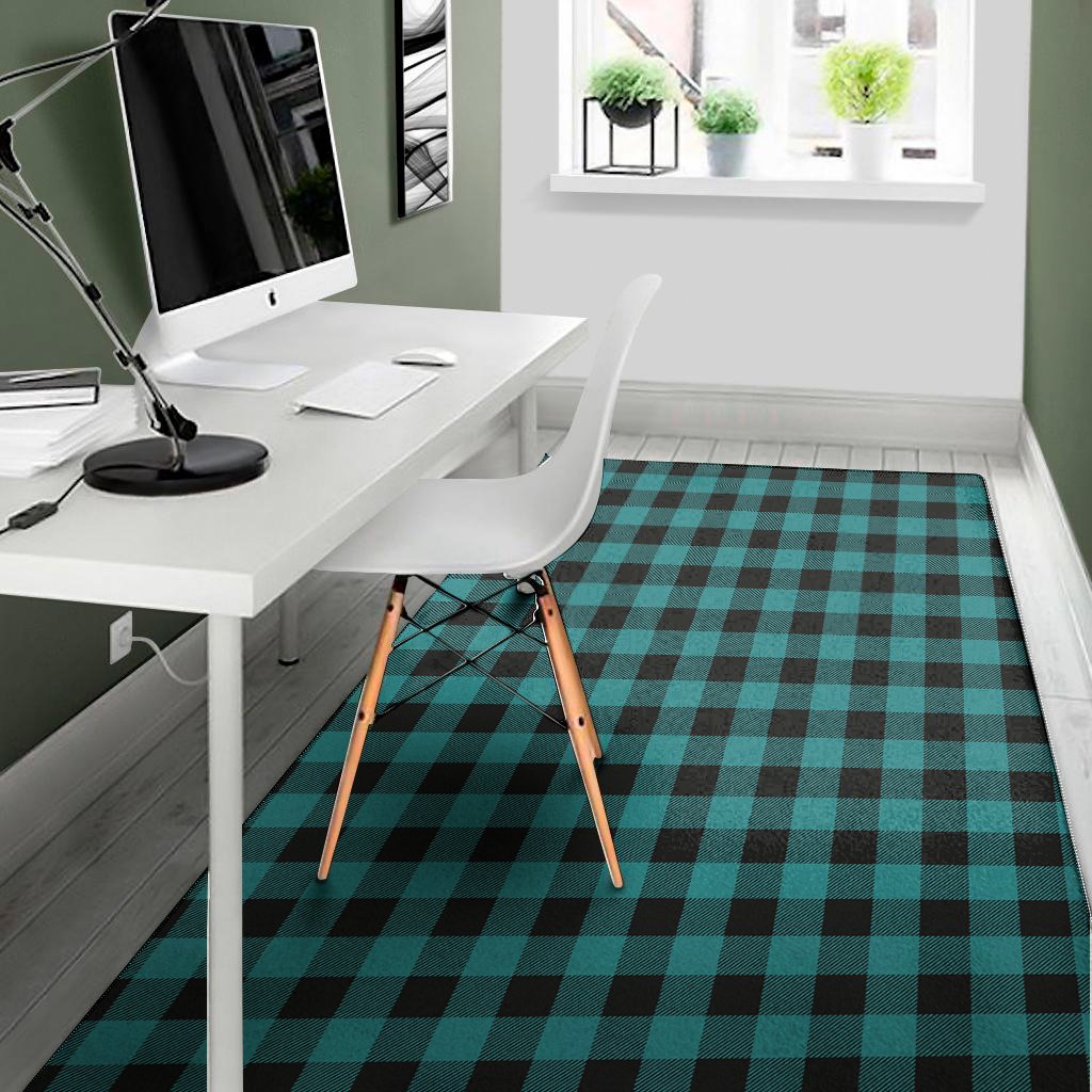 teal and black buffalo check print area rug floor decor 7246
