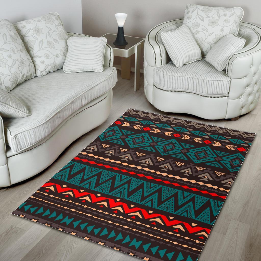 teal and brown aztec pattern print area rug floor decor 5326