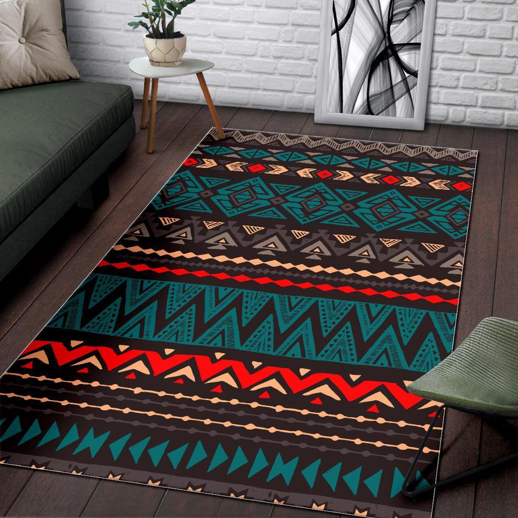 teal and brown aztec pattern print area rug floor decor 7780