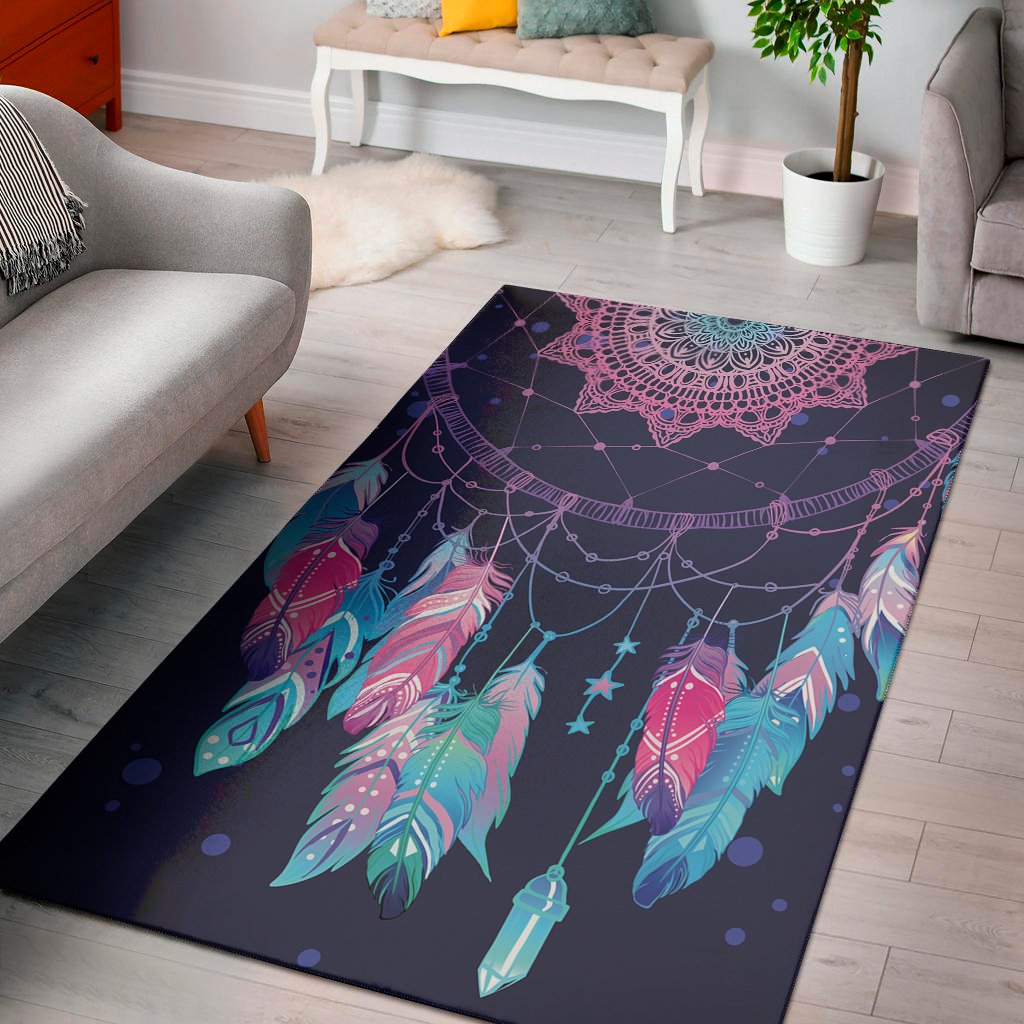 Teal And Purple Dream Catcher Print Area Rug Floor Decor teal and purple dream catcher print area rug floor decor 4470