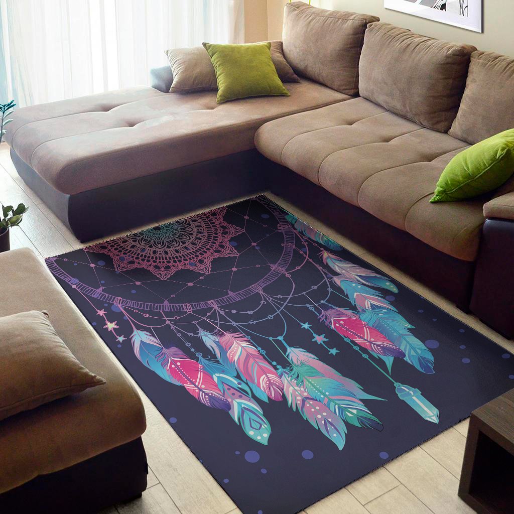 Teal And Purple Dream Catcher Print Area Rug Floor Decor teal and purple dream catcher print area rug floor decor 8095