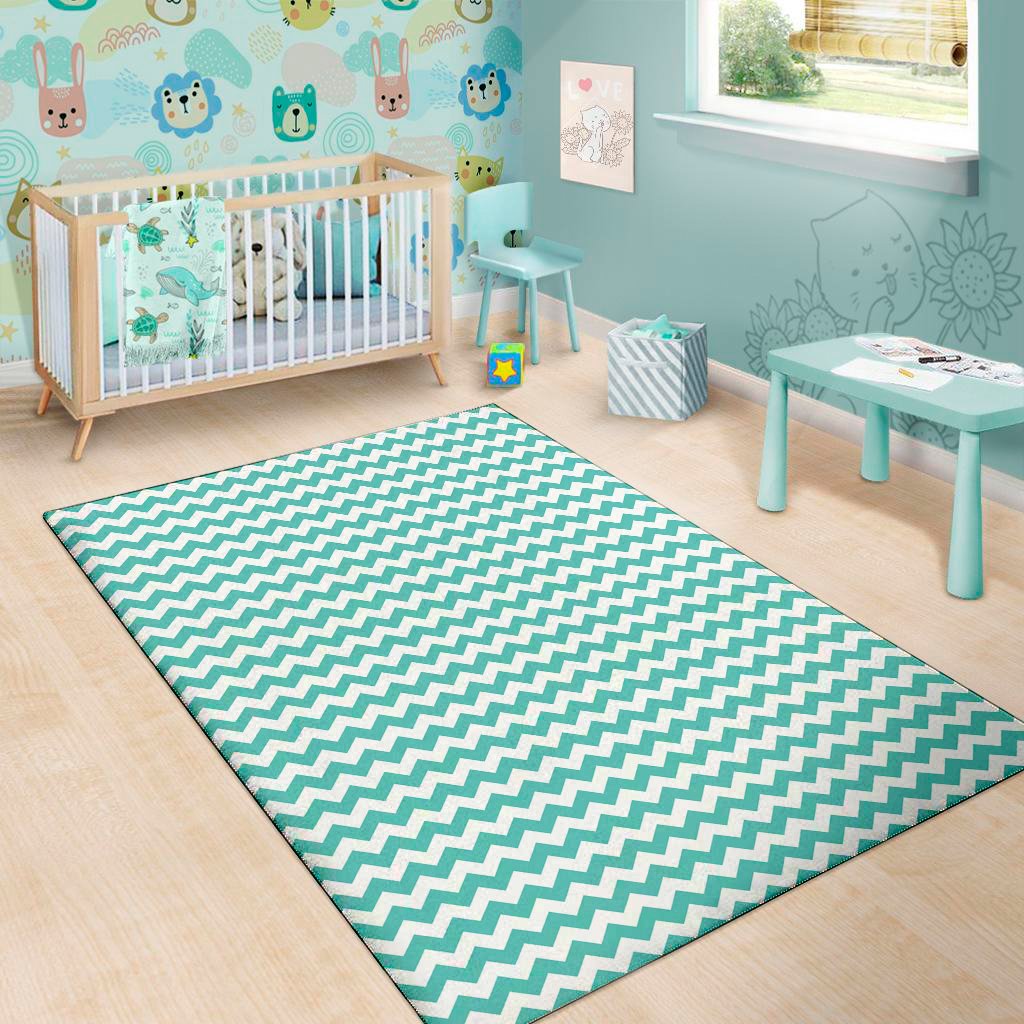 Teal And White Chevron Pattern Print Area Rug Floor Decor teal and white chevron pattern print area rug floor decor 4571