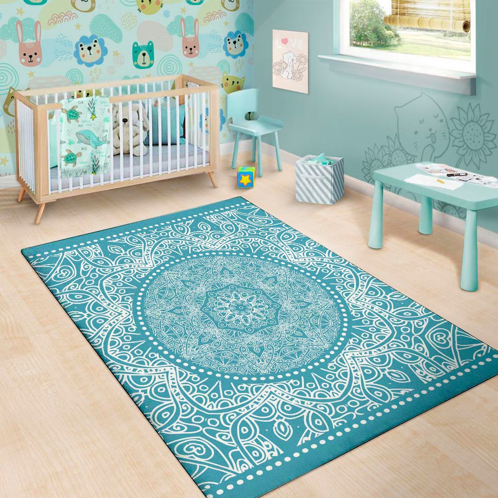 teal and white mandala print area rug floor decor 3720