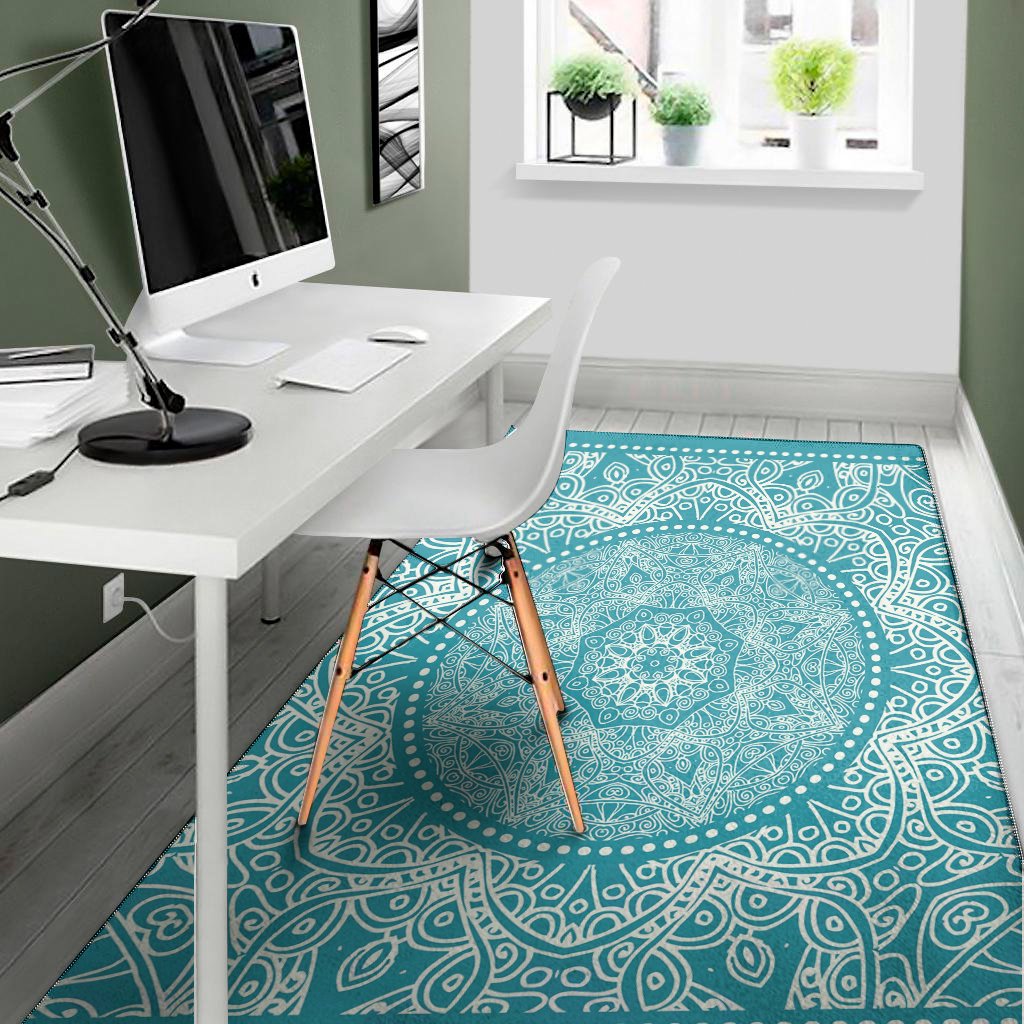 teal and white mandala print area rug floor decor 5481